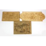 Three Parian style plaques, all decorated with putti - one with inset bronzed panel to the