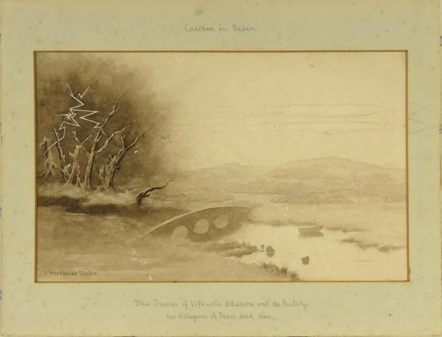 J. Woodhouse-Stubbs -Cartoon in sepia titled 'The Dream Life - The Illusion and The Reality,