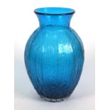 Blue Whitefriars tulip vase designed by Geoffrey Baxter, 24cm high Generally good condition, no