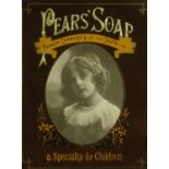 Pears Soap advertising display picture of a portrait of a young girl with gold leaf lettering,