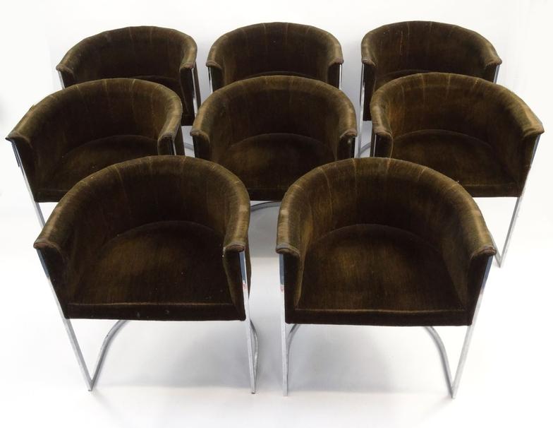 Set of eight vintage William Plunkett tub chairs with green upholstery, William Plunkett Furniture - Image 3 of 13