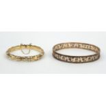 9ct gold bamboo design bangle and an unmarked gold floral bangle, approximate weight 19.6g