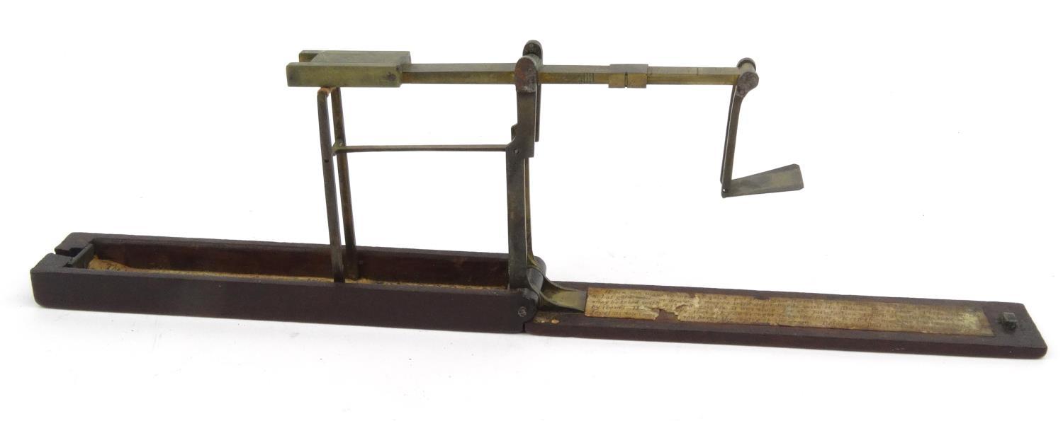 Set of Victorian wooden and brass folding sovereign scales, A. Wilkinson, Ormskirk, Lancashire, 13cm