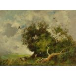 John Howard Hale - Oil onto board of a trees before a landscape setting, paper labels to the