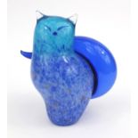 Large Signed blue Art glass cat, 21cm high Generally good condition, no chips or cracks