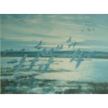 Peter Scott - Pencil signed limited edition print titled 'Whooper Swans At Morning Flight', numbered