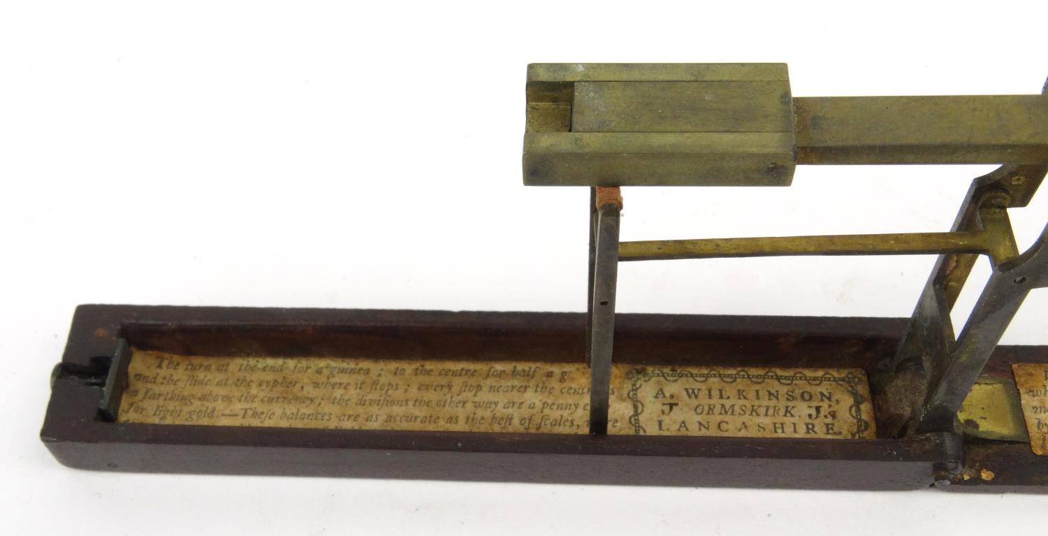 Set of Victorian wooden and brass folding sovereign scales, A. Wilkinson, Ormskirk, Lancashire, 13cm - Image 3 of 5