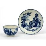 Caughley porcelain tea bowl and saucer printed with Bell Toy, the saucer 14cm diameter Both are in