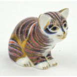 Royal Crown Derby sitting kitten paperweight with gold stopper, 6.5cm high