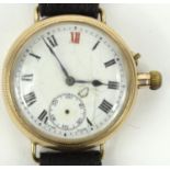 Military interest 9ct gold Herald wristwatch, 3.5cms diameter
