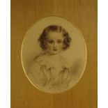 Pencil portrait of a seated young girl - Hyndham? Knatchbull, mounted and framed, 36cm x 29cm