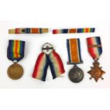 Military interest World War I medals awarded to 16229 DVR.T.LAWRENCE R.F.A., together with an enamel