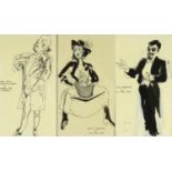 Karl Erik Christoffersen - Three ink caricatures - School for Scandal, Betty Gloucester and Ollie