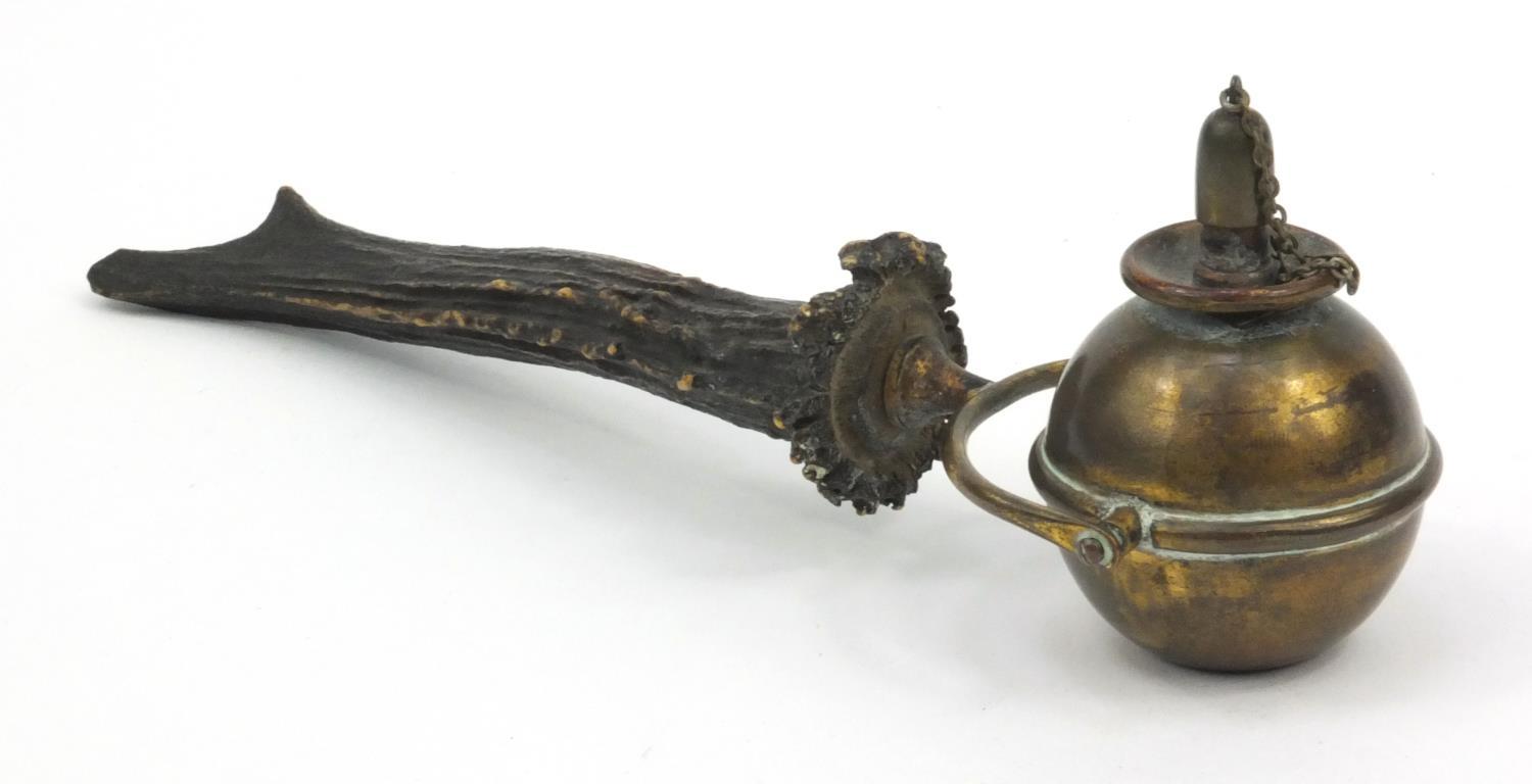 Victorian horn handled and brass gimballed 'Go To Bed' candle lighter, 20cm diameter