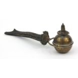 Victorian horn handled and brass gimballed 'Go To Bed' candle lighter, 20cm diameter