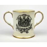 Coalport porcelain Masonic interest twin handled loving cup 'Presented to Samuel Davies on the