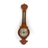 Victorian mahogany barometer and thermometer with silvered dial, 95cm high