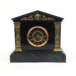 Victorian black slate marble mantel clock with brass mounts, 31cm high