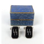 Boxed pair of military interest German Nazi SS enamel cuff links, Max Spermann Neuötting There is