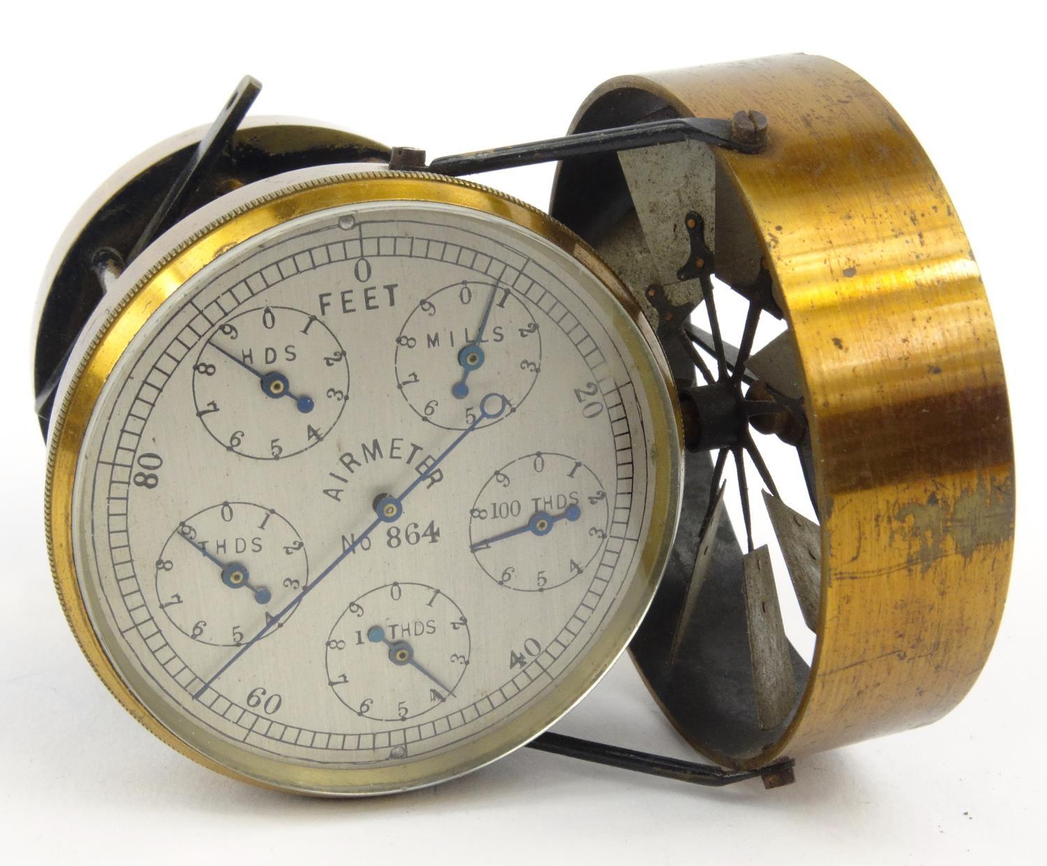 Brass air meter with silvered dial in original wooden carrying box, number 864, 9cm high - Image 2 of 5