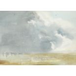 Frankie Cummins - Watercolour of birds on a sandy beach, mounted and gilt framed, 70cm x 50cm