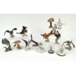 Large collection of Franklin Mint owls and birds including three under domes, the largest 21cm high