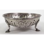 Georgian silver three footed bowl with embossed floral decoration, W.F.D.? London 1832, 14.5cm