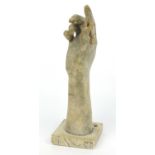 Roslind T. abstract plaster sculpture of a hand, 30cm high