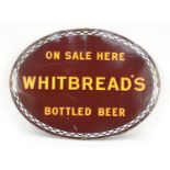 Vintage Whitbreads enamel advertising sign 'On Sale Here Whitbreads Bottled Beer', 82cm wide