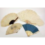 Selection of lady's fans including ostrich fan, mother of pearl and a boxed hand painted mother of