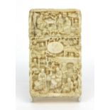 Oriental Chinese ivory card case carved with elders, signature to inside, 9.5cm x 6cm The body of