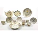 Group of Newhall type teaware related porcelain items hand painted with flowers including teapot,