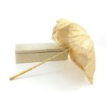 Ivory handled silk parasol in a J. Duvelleroy box, by appointment London 167 Regent Street, 64cm