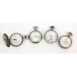 Three gentleman's silver open faced pocket watches and a silver full hunter Longines pocket watch