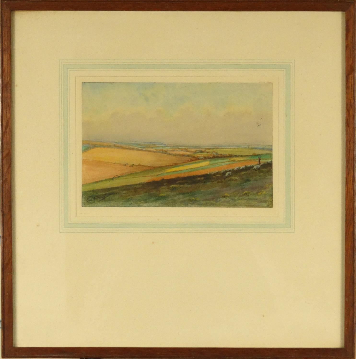 Charles F. Humphrey - Watercolour of a landscape mounted and framed, 22cm x 14cm excluding the mount - Image 3 of 4