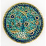 Middle Eastern Iznik pottery plate, hand painted with flowers, 33cm diameter