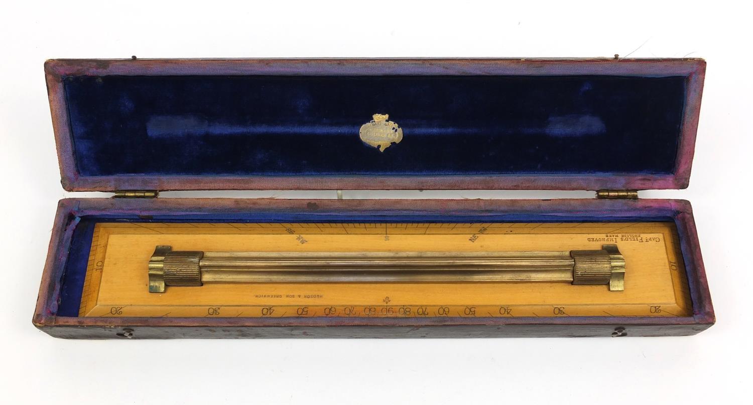 Captain Field's Improved wooden and brass rolling ruler, Hudson & Sons, Greenwich, housed in a