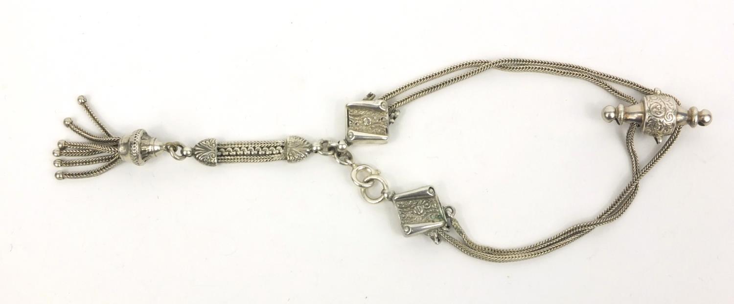 Victorian style sterling silver watch chain, approximate weight 16.4g - Image 6 of 7