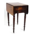 Victorian mahogany dropleaf work table with two frieze drawers, 68cm high x 82cm wide (when