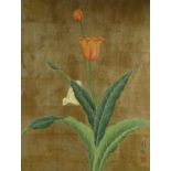 Oriental Chinese watercolour onto paper of still life flowers forming, signed and character marks,