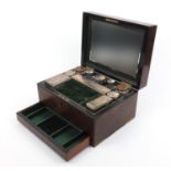 Victorian rosewood toilet box with green velvet lined interior and Sheffield plated cut glass