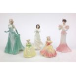 Group of five collectable china figures including four Coalport and one Royal Doulton - Claire,