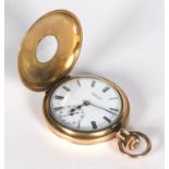 J.H. Potter gold plated gentleman's half hunter pocket watch, 5.2cm diameter