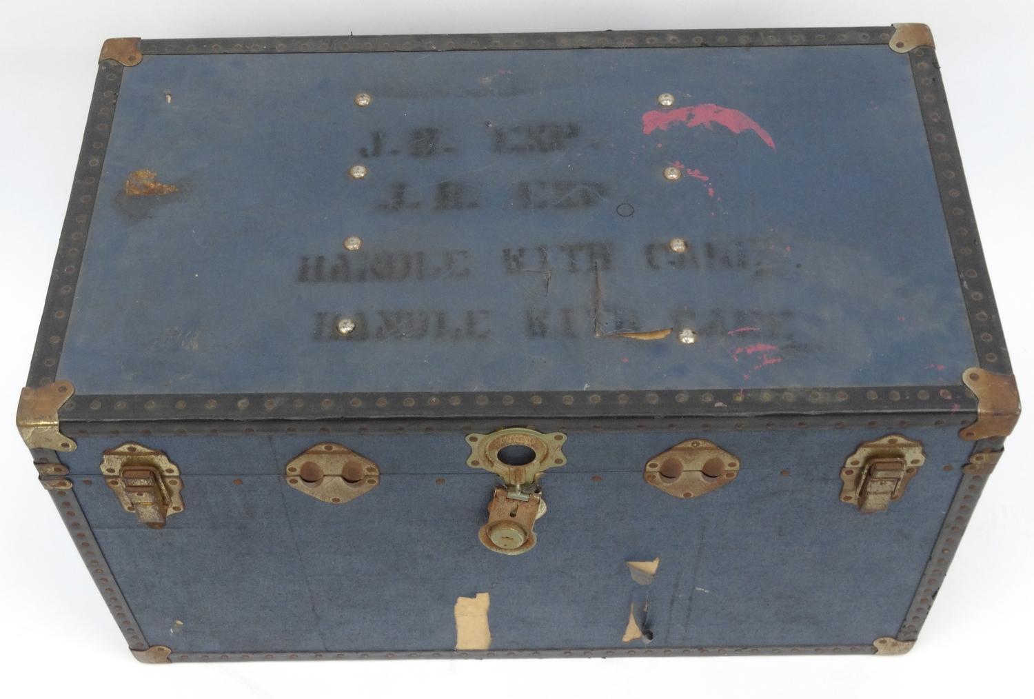 Jimi Hendrix Experience touring trunk, stencilled 'J.H. Exp Handle With Care' and shipping label - Image 4 of 10