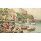 Italian School oil onto board harbour scene, bearing a signature A. Piatella, mounted and framed,