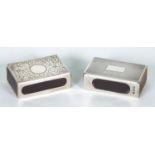 Two silver matchbox cases with engine turned and floral chased decoration, 4.5cm long