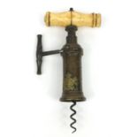 Victorian brass Kings patent rack corkscrew with bone handle, 19cm long