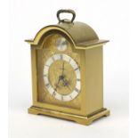 Tempus Swiza Tempus Fugit brass cased mantel clock, the dial decorated with swags, 16cm high