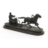 Russian bronze model of a horse and sleigh signed C. Metepbypprb?, 23cm high