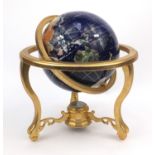 Semi precious stone desk globe, 33cm tall